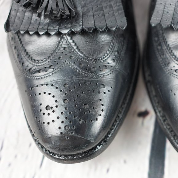 Allen Edmonds Arlington Black Leather 10.5 Mens Shoe Wingtip Brogues Tassels USA - Picture 11 of 16
